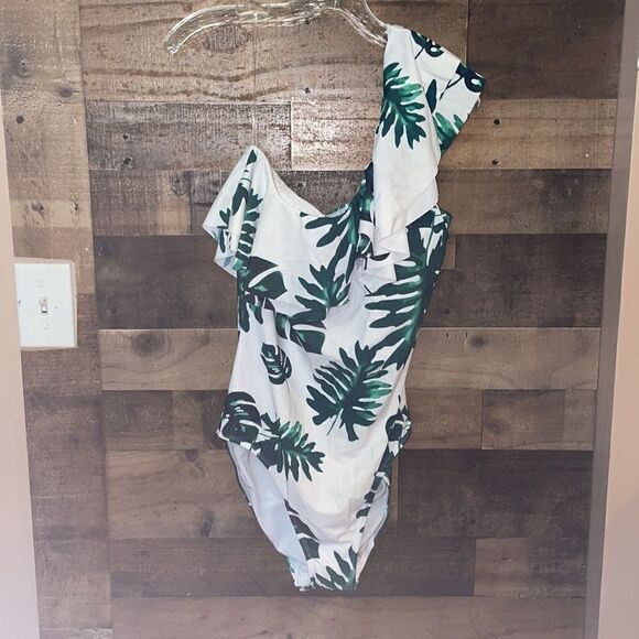 Hilor One Shoulder Palm Leaf One Piece Swimsuit, NWT - Picture 2 of 7